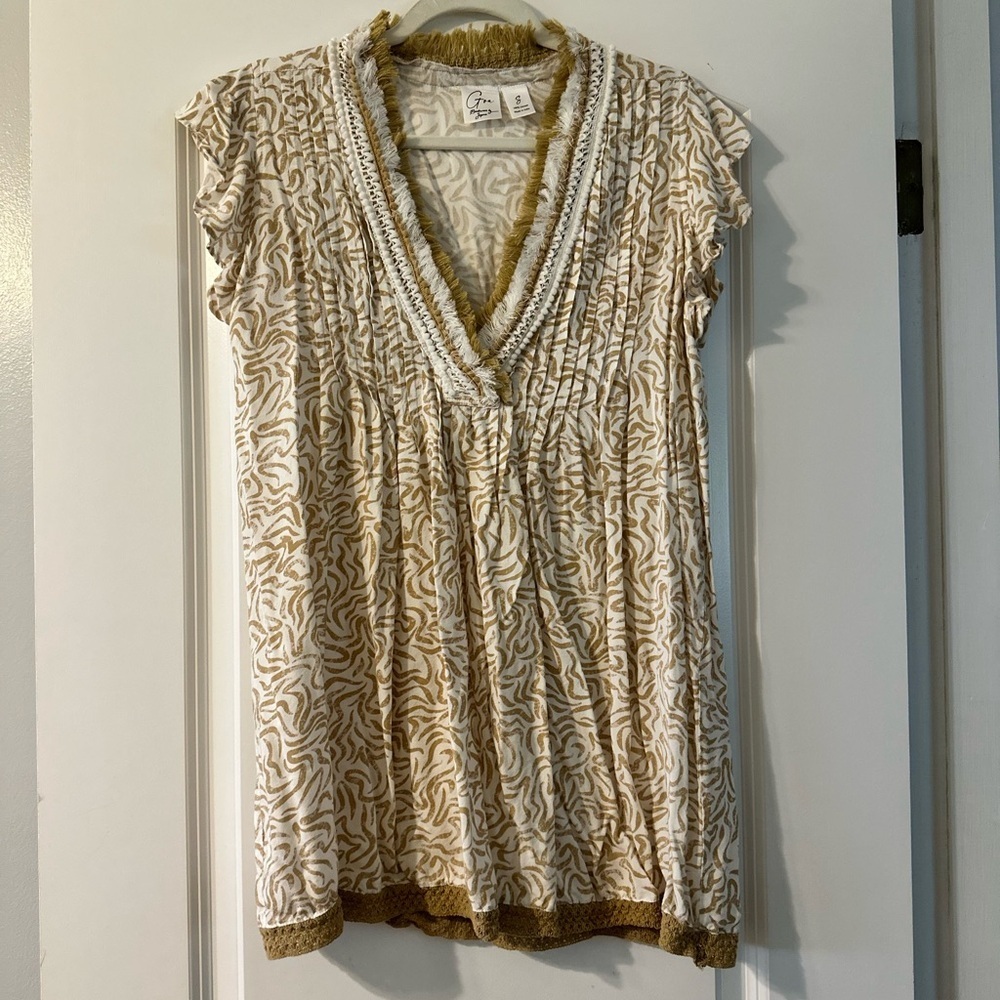 Japna Tan Flutter Sleeve Smocked Dress